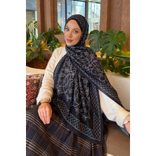 Lamelif Geometrik Desen Bambu Şal Siyah