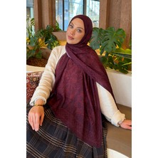 Lamelif Geometrik Desen Bambu Şal Koyu Bordo