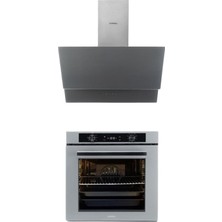 Luxell 2'li Metalik Gri Cam Ankastre Set (Davlumbaz-Platinum Fırın)