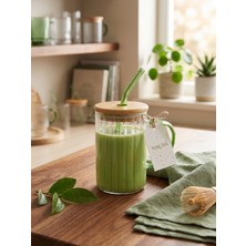 Tohana Bambu Kapaklı Cam Pipetli Kupa 420 ml