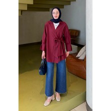 Lamelif Bağlama Detaylı Tesettür Gömlek Bordo