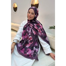 Lamelif Batik Çiçek Desen Bambu Şal Mürdüm