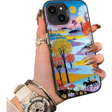 HONTINGA iPhone 15 Plus ile Uyumlu Kılıf Silikon Kenar Sert Arka Kamera Koruyucu Basitlik Anti Düşme Kamera Korumalı Manzara Desen Couple Telefon Kılıfı Kadın ve Erkek Için Uygundur K1-1505