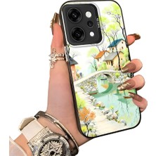 HONTINGA Oppo Reno 14 Pro 5g ile Uyumlu Kılıf Silikon Kenar Sert Arka Kamera Koruyucu Basitlik Anti Düşme Kamera Korumalı Manzara Desen Couple Telefon Kılıfı Kadın ve Erkek Için Uygundur K1-1509