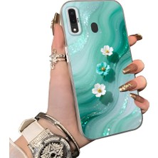 HONTINGA Samsung Galaxy A30 ile Uyumlu Kılıf Silikon Kenar Sert Arka Kamera Koruyucu Basitlik Anti Düşme Kamera Korumalı Çiçekli Desen Couple Telefon Kılıfı Kadın ve Erkek Için Uygundur K1-1508