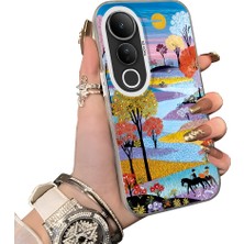 HONTINGA Vivo V50 Lite ile Uyumlu Kılıf Silikon Kenar Sert Arka Kamera Koruyucu Basitlik Anti Düşme Kamera Korumalı Manzara Desen Couple Telefon Kılıfı Kadın ve Erkek Için Uygundur K1-1505