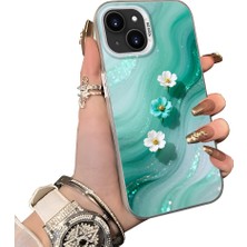 HONTINGA iPhone 15 Plus ile Uyumlu Kılıf Silikon Kenar Sert Arka Kamera Koruyucu Basitlik Anti Düşme Kamera Korumalı Çiçekli Desen Couple Telefon Kılıfı Kadın ve Erkek Için Uygundur K1-1508