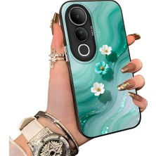 HONTINGA Vivo V50 Lite ile Uyumlu Kılıf Silikon Kenar Sert Arka Kamera Koruyucu Basitlik Anti Düşme Kamera Korumalı Çiçekli Desen Couple Telefon Kılıfı Kadın ve Erkek Için Uygundur K1-1508