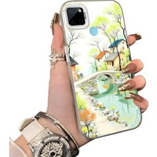 HONTINGA Realme C25Y ile Uyumlu Kılıf Silikon Kenar Sert Arka Kamera Koruyucu Basitlik Anti Düşme Kamera Korumalı Manzara Desen Couple Telefon Kılıfı Kadın ve Erkek Için Uygundur K1-1509
