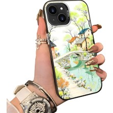 HONTINGA iPhone 15 Plus ile Uyumlu Kılıf Silikon Kenar Sert Arka Kamera Koruyucu Basitlik Anti Düşme Kamera Korumalı Manzara Desen Couple Telefon Kılıfı Kadın ve Erkek Için Uygundur K1-1509