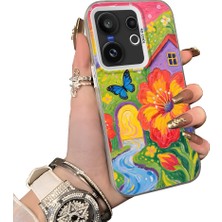 HONTINGA Vivo X200 Fe ile Uyumlu Kılıf Silikon Kenar Sert Arka Kamera Koruyucu Basitlik Anti Düşme Kamera Korumalı Çiçekli Desen Couple Telefon Kılıfı Kadın ve Erkek Için Uygundur K1-1512