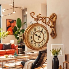 İki Yedi Konsept Dromesite Gold Çift Taraflı Yan Duvar Saati Büyük Istasyon Saat Avangart Vintage Dekorasyon Hediye