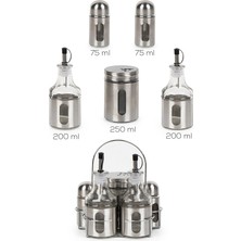 Porsima BY006 Canister 6 Parça Yağlık Baharatlık Seti - Paslanmaz Çelik Cam Baharatlık Yağdanlık Seti