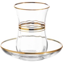 Lav Klasik Altın Cam Çay Seti 6 Kişilik 115 ml (6 Çay Bardağı, 6 Çay Tabağı)