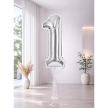 Parti Adresi  Rakam Folyo Balon 1 Rakam Gümüş 1 Yaş Doğum Günü Parti Balonu 76 cm
