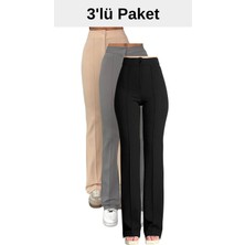 Thiff Krep Kumaş Likralı Kadın Palazzo Pantolon 3'lü Set