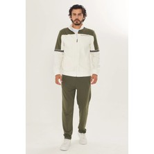 Trendhill Erkek Pamuklu Dik Yaka Eşofman Takımı K.beyazı-Haki -9537