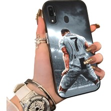 HONTINGA Samsung Galaxy A20 ile Uyumlu Kılıf Silikon Kenar Sert Arka Kamera Koruyucu Basitlik Anti Düşme Kamera Korumalı Cr7 Desen Couple Telefon Kılıfı Kadın ve Erkek Için Uygundur K1-1513