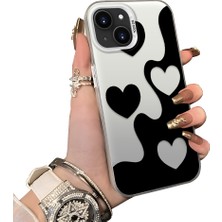 HONTINGA iPhone 15 Plus ile Uyumlu Kılıf Silikon Kenar Sert Arka Kamera Koruyucu Basitlik Anti Düşme Kamera Korumalı Kalp Desen Couple Telefon Kılıfı Kadın ve Erkek Için Uygundur K1-1514