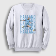 Presmono Unisex Beyaz Pop Art Erling Haaland Futbol Sweatshirt