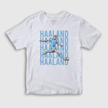 Presmono Unisex Çocuk Beyaz Pop Art Erling Haaland Futbol T-Shirt