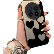 HONTINGA Vivo X200 Pro ile Uyumlu Kılıf Silikon Kenar Sert Arka Kamera Koruyucu Basitlik Anti Düşme Kamera Korumalı Kalp Desen Couple Telefon Kılıfı Kadın ve Erkek Için Uygundur K1-1514