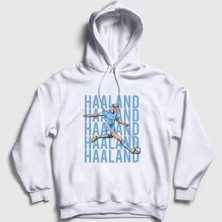 Presmono Unisex Beyaz Pop Art Erling Haaland Futbol Kapüşonlu Sweatshirt
