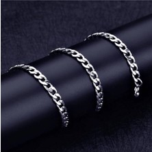 Nkie Jewels Gümüş Renk Cuban Paslanmaz Çelik Unisex Erkek Zincir Kolye 55 Cm. Çelik Kolye - 2676
