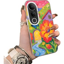 HONTINGA Vivo V50 Lite ile Uyumlu Kılıf Silikon Kenar Sert Arka Kamera Koruyucu Basitlik Anti Düşme Kamera Korumalı Çiçekli Desen Couple Telefon Kılıfı Kadın ve Erkek Için Uygundur K1-1512