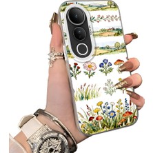 HONTINGA Vivo V50 Lite ile Uyumlu Kılıf Silikon Kenar Sert Arka Kamera Koruyucu Basitlik Anti Düşme Kamera Korumalı Çiçekli Desen Couple Telefon Kılıfı Kadın ve Erkek Için Uygundur K1-1510