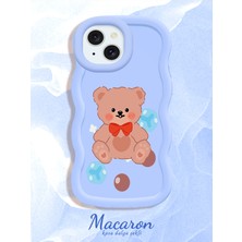 HONTINGA iPhone 15 Plus Uyumlu Kılıf Düşüme Önleyici Basitlik Anti Düşme Kamera Koruyucu Basit Mavi Yumuşak Silikon Couple Telefon Kılıfı Ayı Desen K9-0264