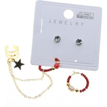 Nkie Jewels Altın Renk Yuvarlak Kıkırdak Kombin Bordo Boncuk Küpe - 2852