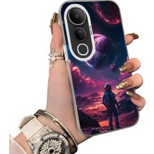 HONTINGA Vivo V50 Lite ile Uyumlu Kılıf Silikon Kenar Sert Arka Kamera Koruyucu Basitlik Anti Düşme Kamera Korumalı Gezegen Desen Couple Telefon Kılıfı Kadın ve Erkek Için Uygundur K1-1511