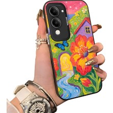 HONTINGA Vivo Y29S ile Uyumlu Kılıf Silikon Kenar Sert Arka Kamera Koruyucu Basitlik Anti Düşme Kamera Korumalı Çiçekli Desen Couple Telefon Kılıfı Kadın ve Erkek Için Uygundur K1-1512