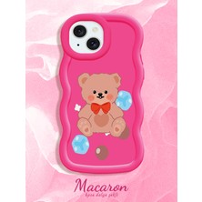 HONTINGA iPhone 15 Plus Uyumlu Kılıf Düşüme Önleyici Basitlik Anti Düşme Kamera Koruyucu Basit Kırmızı Yumuşak Silikon Couple Telefon Kılıfı Ayı Desen K9-0264