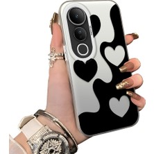HONTINGA Vivo V50 Lite ile Uyumlu Kılıf Silikon Kenar Sert Arka Kamera Koruyucu Basitlik Anti Düşme Kamera Korumalı Kalp Desen Couple Telefon Kılıfı Kadın ve Erkek Için Uygundur K1-1514