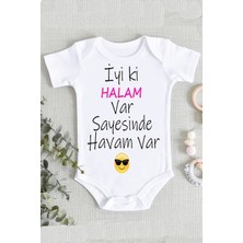 Limon Pamuklu Organik Baskılı Kolsuz Zıbın Body İyi Ki Halam Var Desenli Beyaz Bebek Kıyafeti