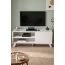 Bofigo Tv Sehpası Kapaklı Tv Sehpası Raflı Tv Ünitesi Televizyon Sehpası 100 x 35 cm Malta Beyaz
