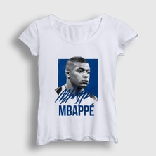 Presmono Kadın Beyaz Signature Kylian Mbappe Futbol T-Shirt