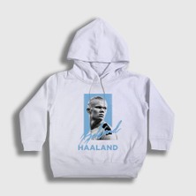 Presmono Unisex Çocuk Beyaz Signature Erling Haaland V2 Futbol Kapüşonlu Sweatshirt