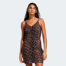 Adidas Sportswear JZ0204 Seasonal Essentials Leopard Print Mini-Dress with 3-Stripes