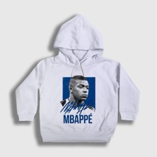 Presmono Unisex Çocuk Beyaz Signature Kylian Mbappe Futbol Kapüşonlu Sweatshirt
