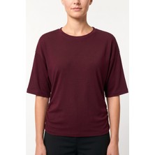 Hadiora Kadın Bordo Yandan Büzgülü Yarasa Kol Pamuklu T-Shirt