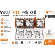 Viko 3'lü Set Beyaz Topraklı Elektrik Prizi Çerçeveli Özellikli Modern Tasarım