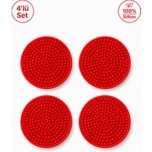 Siliconly 4 Adet Silikon Bardak Altlığı, Bardak Altlığı , %100 Silikon Bardak Altlığı Kırmızı