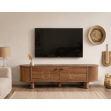 Berrasse Mobilya Bohem Koyu Ceviz Tv Ünitesi Modern Çizgili Kapaklı Ahşap Televizyon Ünitesi 180 cm