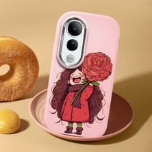 HONTINGA Vivo V50 Lite ile Uyumlu Kılıf Kamera Korumalı Düşüme Önleyici Kamera Koruyucu Pembe Yumuşak Silikon Couple Telefon Kılıfı Kız Desenli K4-0444