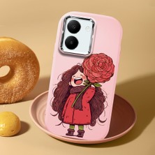 HONTINGA Vivo Y27 ile Uyumlu Kılıf Kamera Korumalı Düşüme Önleyici Kamera Koruyucu Pembe Yumuşak Silikon Couple Telefon Kılıfı Kız Desenli K4-0444
