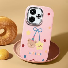 HONTINGA Xiaomi Redmi 13X ile Uyumlu Kılıf Kamera Korumalı Düşüme Önleyici Kamera Koruyucu Pembe Yumuşak Silikon Couple Telefon Kılıfı Bear Desenli K4-0445
