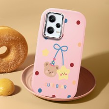 HONTINGA Poco X5 Pro 5g ile Uyumlu Kılıf Kamera Korumalı Düşüme Önleyici Kamera Koruyucu Pembe Yumuşak Silikon Couple Telefon Kılıfı Bear Desenli K4-0445